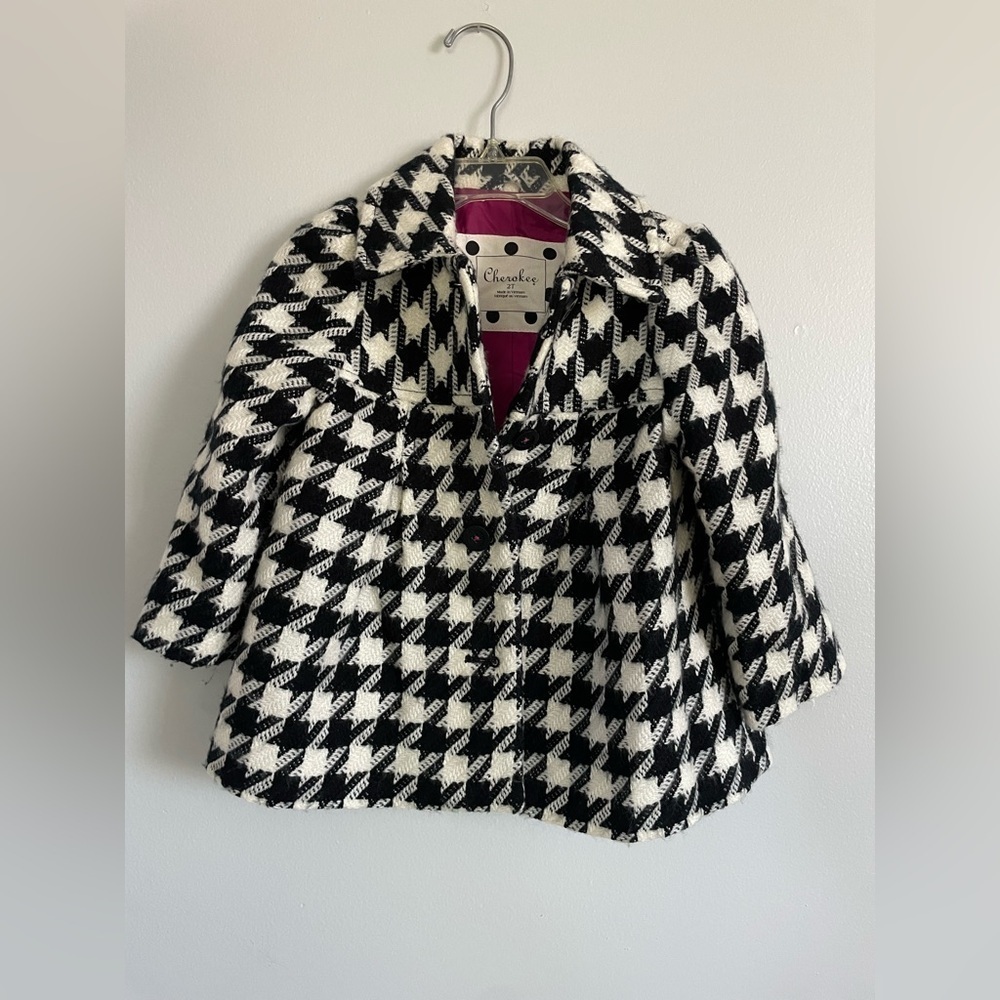 Kids Houndstooth Pea Coat - Black and White size 2T Cherokee kids